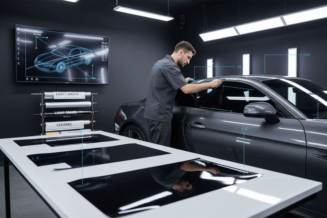 venta de pre-cortes de polarizado (window tinting) incluido el material para instaladores con ayuda de un software que nos permite ofrecer medidas exactas para cada ventana del vehiculo especifico asi podran realizar una instalacion rapida y mejorar la calidad y gestion de su instalacion